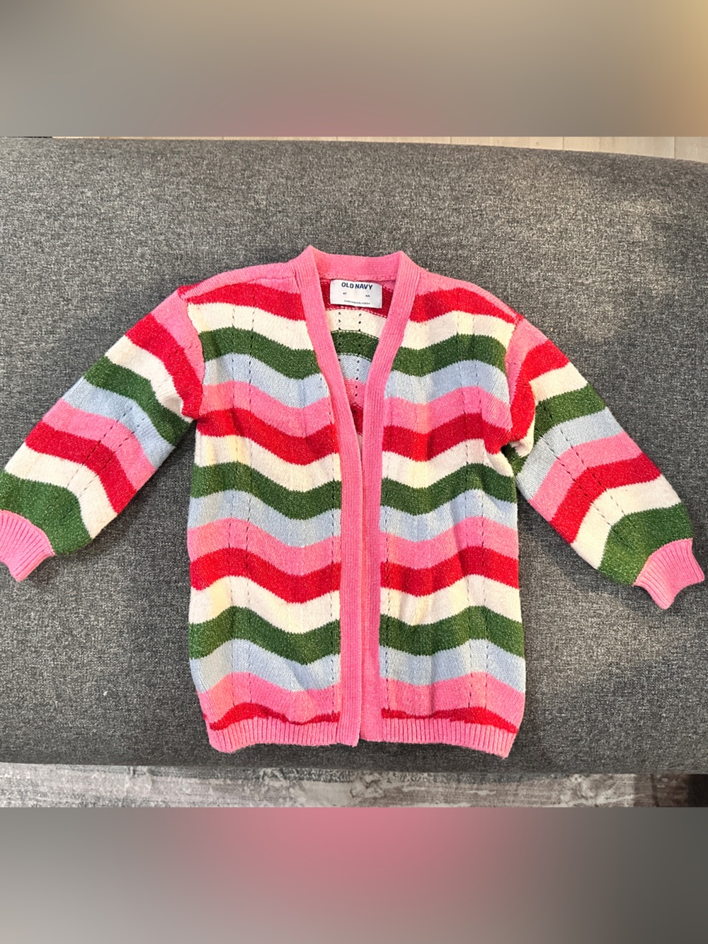 Old Navy Pink Multi-Color Striped Girls Sweater Cardigan Christmas
